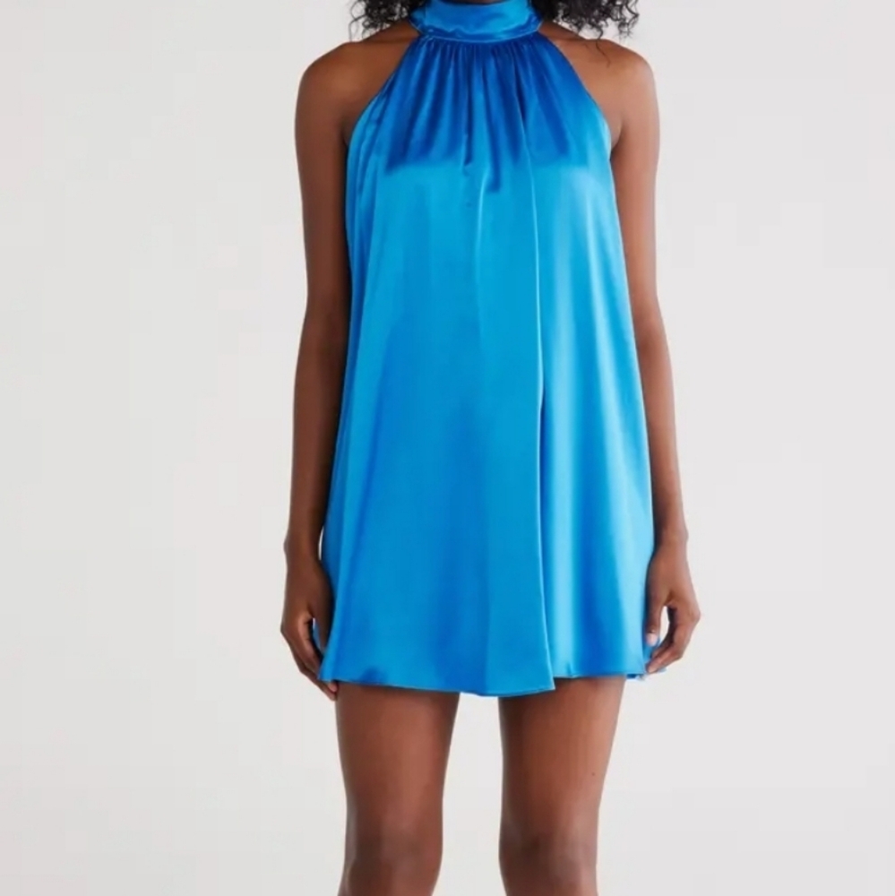 Alice And Olivia Blue Satin Halter Mini Dress Xs